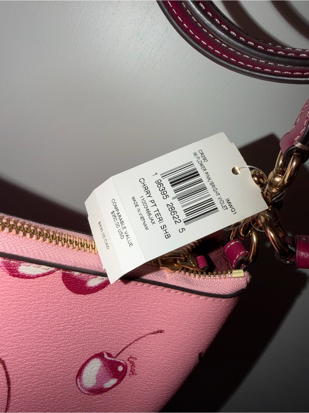 Coach Pink Cherry Print Shoulder Bag with Magenta Trim - Picture 3 of 7